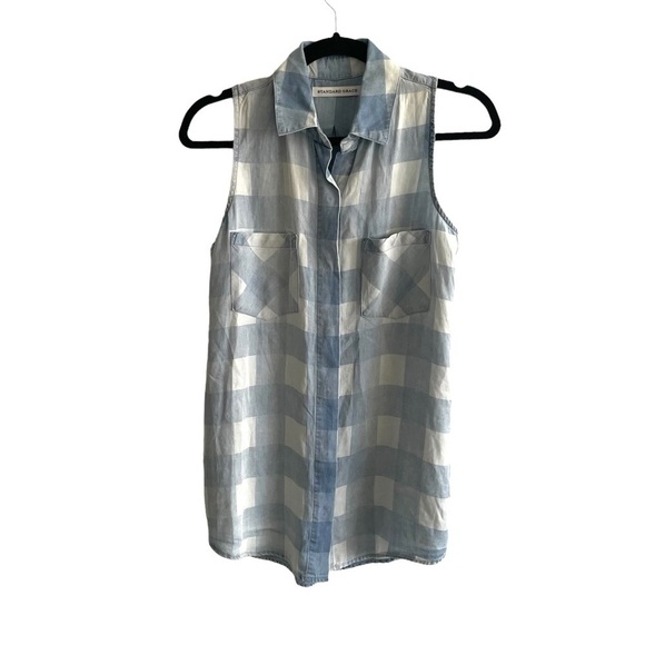 STANDARD GRACE Sleeveless Tencel Chambray Shirt Blouse Tank Top Blue S - Picture 1 of 3